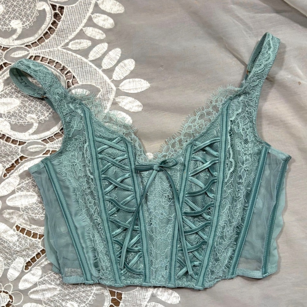 Cottagecore Victorias Secret Dream Angels Lace Corset Top Sage Green M